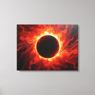 Impressão Em Tela Eclipse Carmesim - Vermelho Ígneo e Preto em Tela
