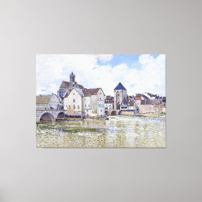 Impressão Em Tela Edifícios Alfred Sisley e pontes com água (Frente)