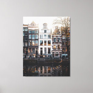 Impressão Em Tela Edifícios de Amsterdã no Canal, Tela Esticada