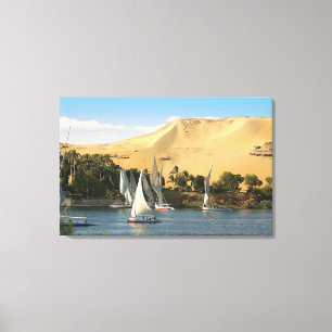 Impressão Em Tela Egito, Assuã, Rio Nilo, veleiros Felucca, 2
