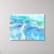 Egret Branco do Oceano Tropical de Praia Costeira