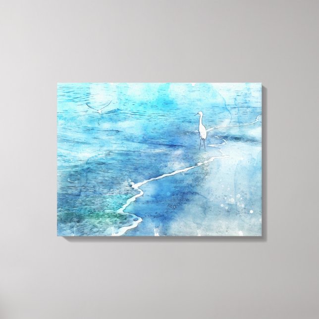 Impressão Em Tela Egret Branco do Oceano Tropical de Praia Costeira (Frente)