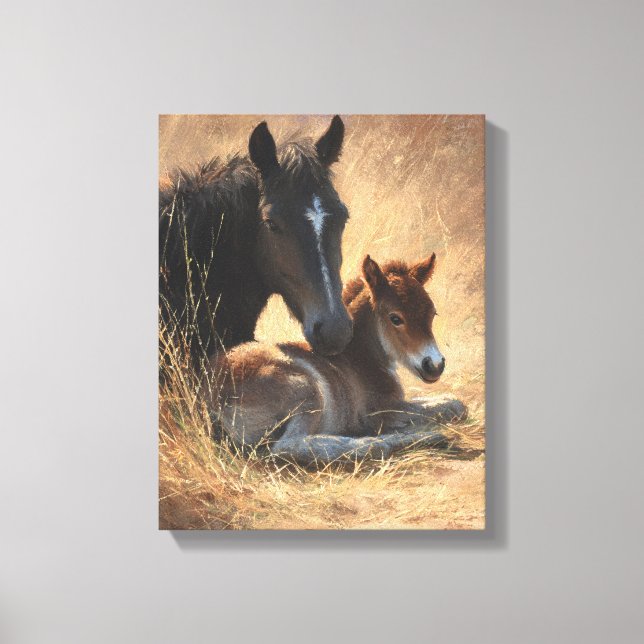 Impressão Em Tela Égua preta com potro pintura rústica (Frente)