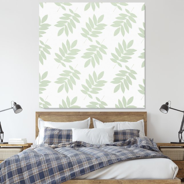 Impressão Em Tela Elder Leaf Pattern Green+White (Insitu(Quarto))