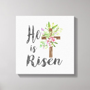 Impressão Em Tela Ele Ressuscitou Cruz Floral Vintage Feliz Camiseta