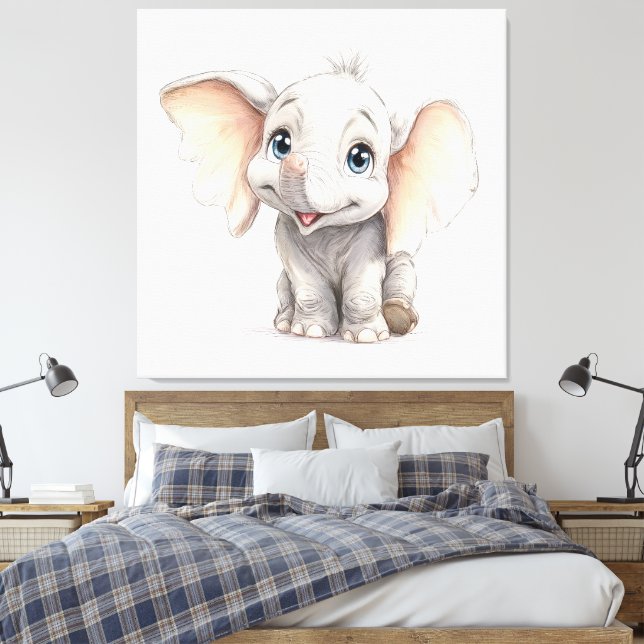 Impressão Em Tela Elefante bebê caprichoso inspirado em Ghibli (Insitu(Quarto))