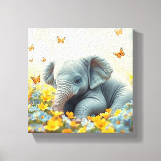 Impressão Em Tela Elefante Bebê em Flores