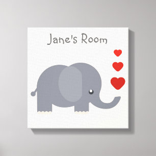 Impressão Em Tela Elefante bonito com corações personalizáveis ar