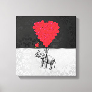 Impressão Em Tela Elefante bonito e coração de amor nas cinzas