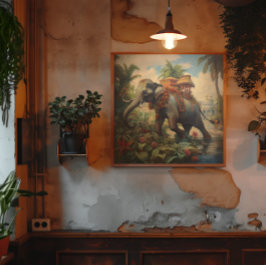 Impressão Em Tela Elefante de cena botânica com howdah