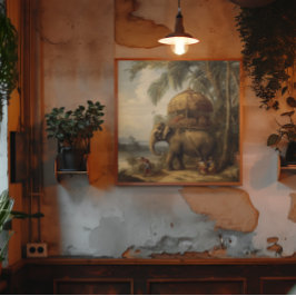 Impressão Em Tela Elefante de cena botânica com howdah também