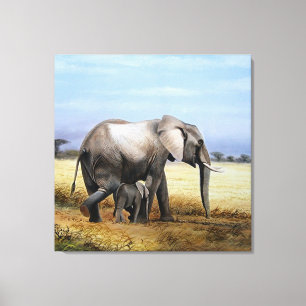Impressão Em Tela Elefante e pintura de óleo de vitelo