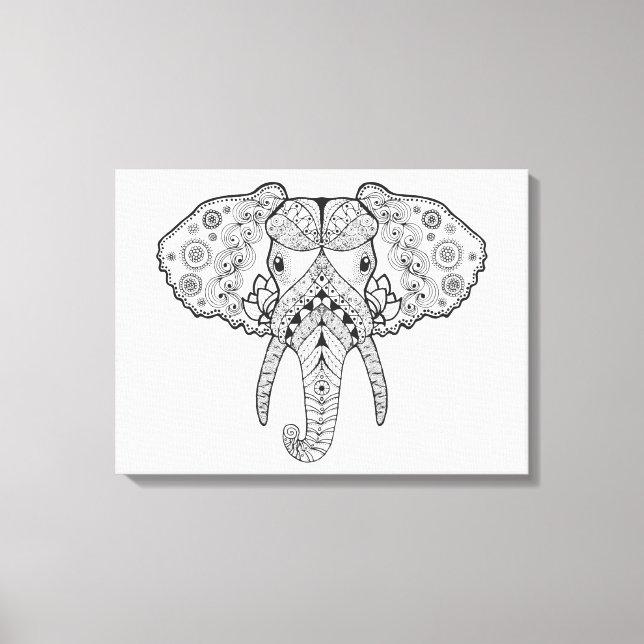 Impressão Em Tela Elefante inspirado no Zentangle (Frente)