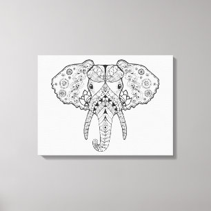 Impressão Em Tela Elefante inspirado no Zentangle