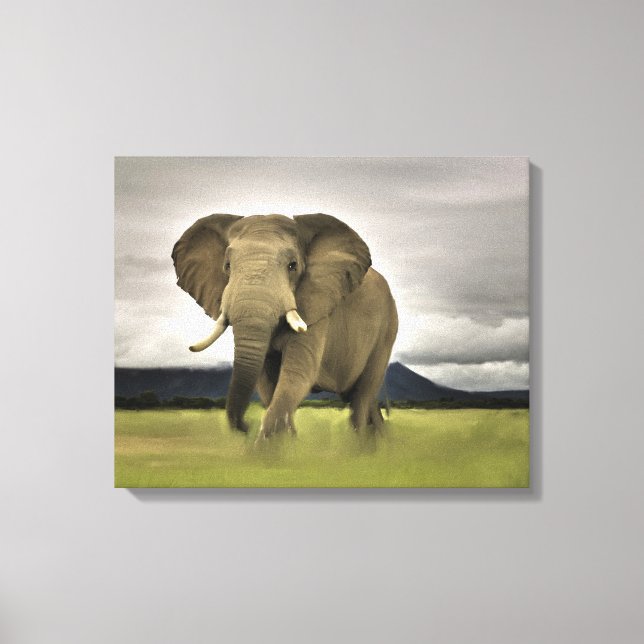 Impressão Em Tela Elefante Original De Grama Longa (Frente)