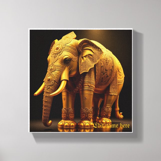 Impressão Em Tela Elefante Real Dourado (Frente)