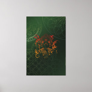 Impressão Em Tela Elefante Verde Amarelo Ganesha Mandala