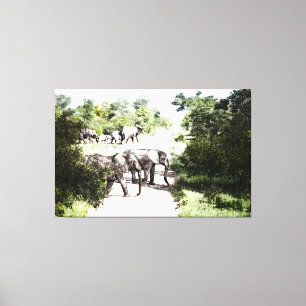 Impressão Em Tela Elefantes Africanos Atravessando a Estrada
