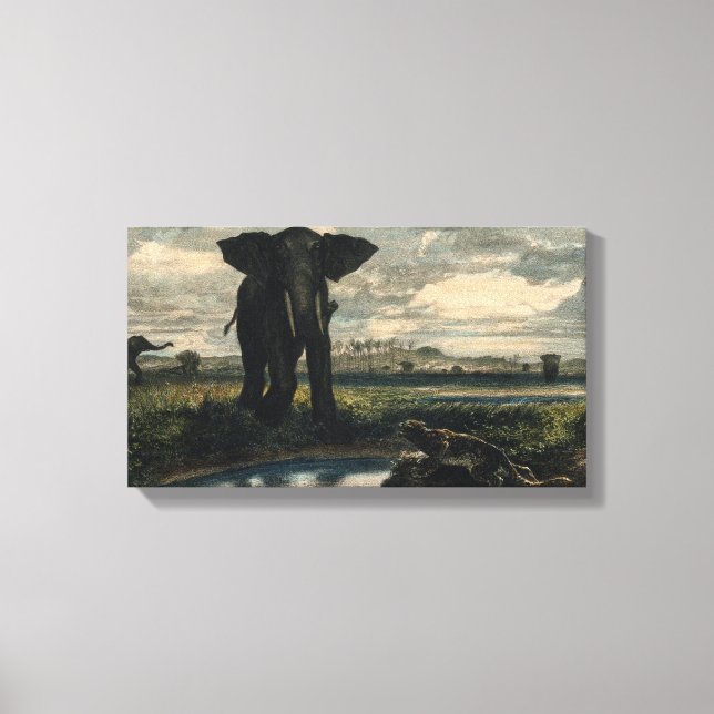 Impressão Em Tela Elefantes e Pantera no Deserto Indiano (Frente)