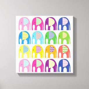 Impressão em Tela - Elefantes Multicoloridos