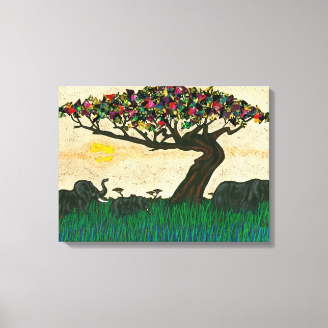 Impressão Em Tela Elefantes nos Planes da África (Frente)