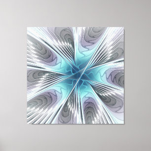 Impressão Em Tela Elegance Modern Blue Cinza White Fractal Art Flowe