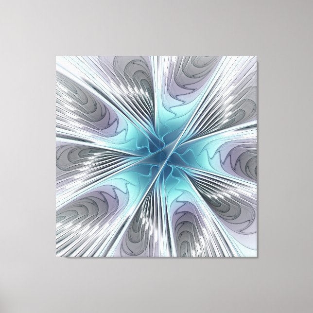 Impressão Em Tela Elegance Modern Blue Cinza White Fractal Art Flowe (Frente)