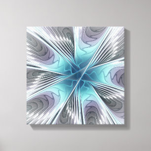 Impressão Em Tela Elegance Modern Blue Cinza White Fractal Art Flowe