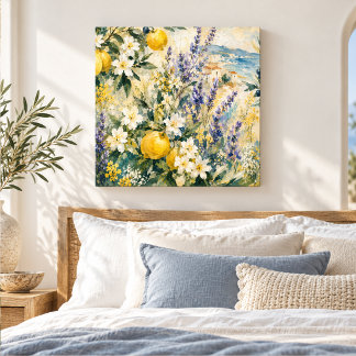 Impressão Em Tela Elegância Botânica de Limão Lavanda Mediterrâneo