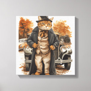Impressão Em Tela Elegância de Gato Vintage