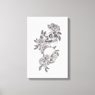 Impressão Em Tela "Elegância do Eterno: crânios e Rosas"