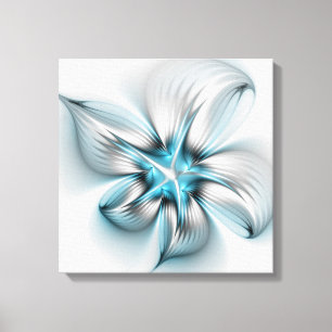 Impressão Em Tela Elegância Floral Arte Fractal Azul Abstrata Modern