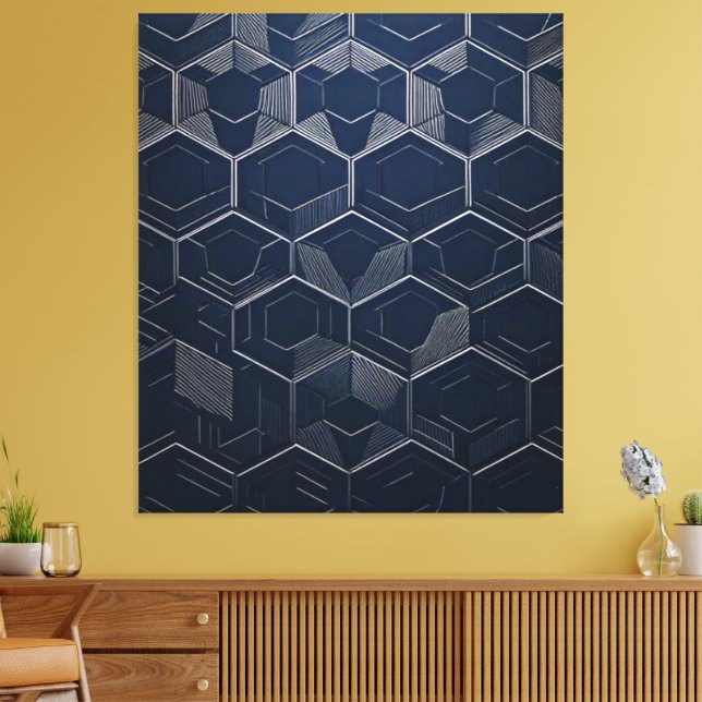 Impressão Em Tela "Elegância Geométrica: Artista Hexagonal (Insitu(Sala de estar))