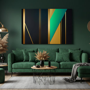 Impressão Em Tela Elegância Geométrica Dourado e Esmeralda