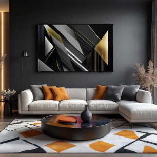Impressão Em Tela Elegância Geométrica Dourado e Preto