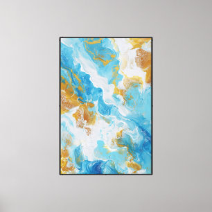 Impressão Em Tela Elegância Giratória: Abstrato Azul e Dourado