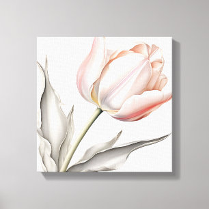 Impressão Em Tela Elegância no Bloom: Tulipa Rosa com Folhas