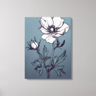Impressão Em Tela Elegância Sangrenta: Flor Branco sobre o Azul Sere