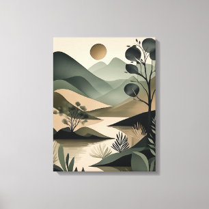 Impressão Em Tela Elegância Terrestre: Abstrato Sage e Preto