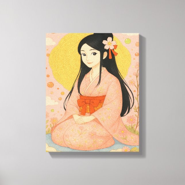 Impressão Em Tela Elegant Girl in Kimono – Japanese Style Wall Art (Frente)