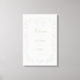 Impressão Em Tela Elegant Sage Green French Floral Wedding Sign