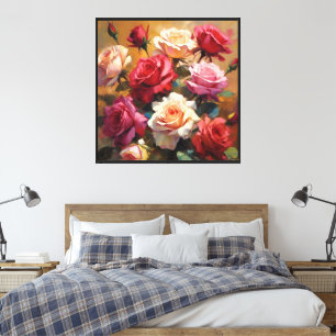 Impressão Em Tela Elegante Buquê de Rosas Arte Floral de Parede
