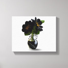 Impressão Em Tela Elegante Buquê Floral Preto em Vaso de Mármore.
