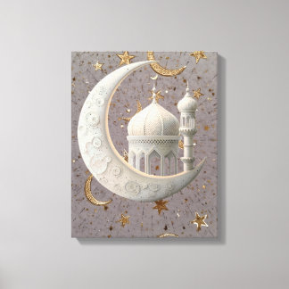 Impressão Em Tela Elegante Design de Ramadan com Crescente Branco 3D