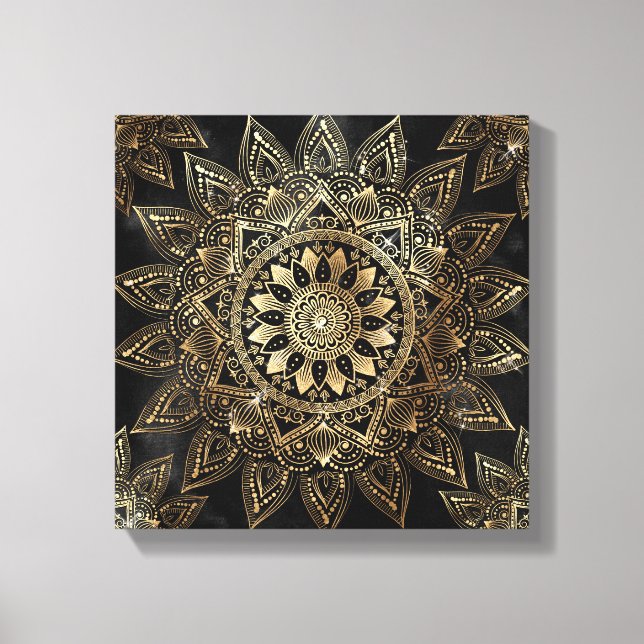 Impressão Em Tela Elegante Dourado Mandala Black Design (Frente)