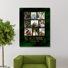 Impressão Em Tela Elegante Emerald Green e Dourada Colagem de Fotos