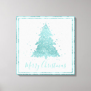 Impressão Em Tela Elegante Feliz Natal Luxe Aqua Mint Splatter