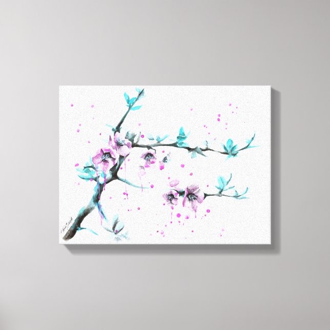 Impressão Em Tela Elegante flor de primavera rosa arte em aquarela (Frente)