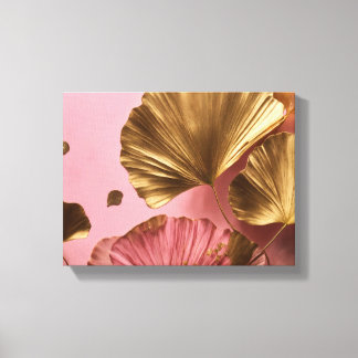 Impressão Em Tela Elegante Ginkgo deixa rosa e ouro