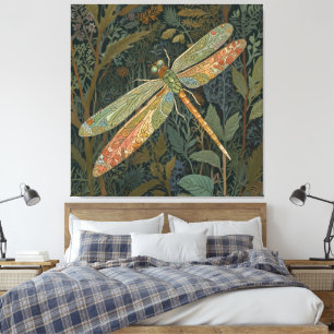 Impressão Em Tela Elegante libélula verde boho